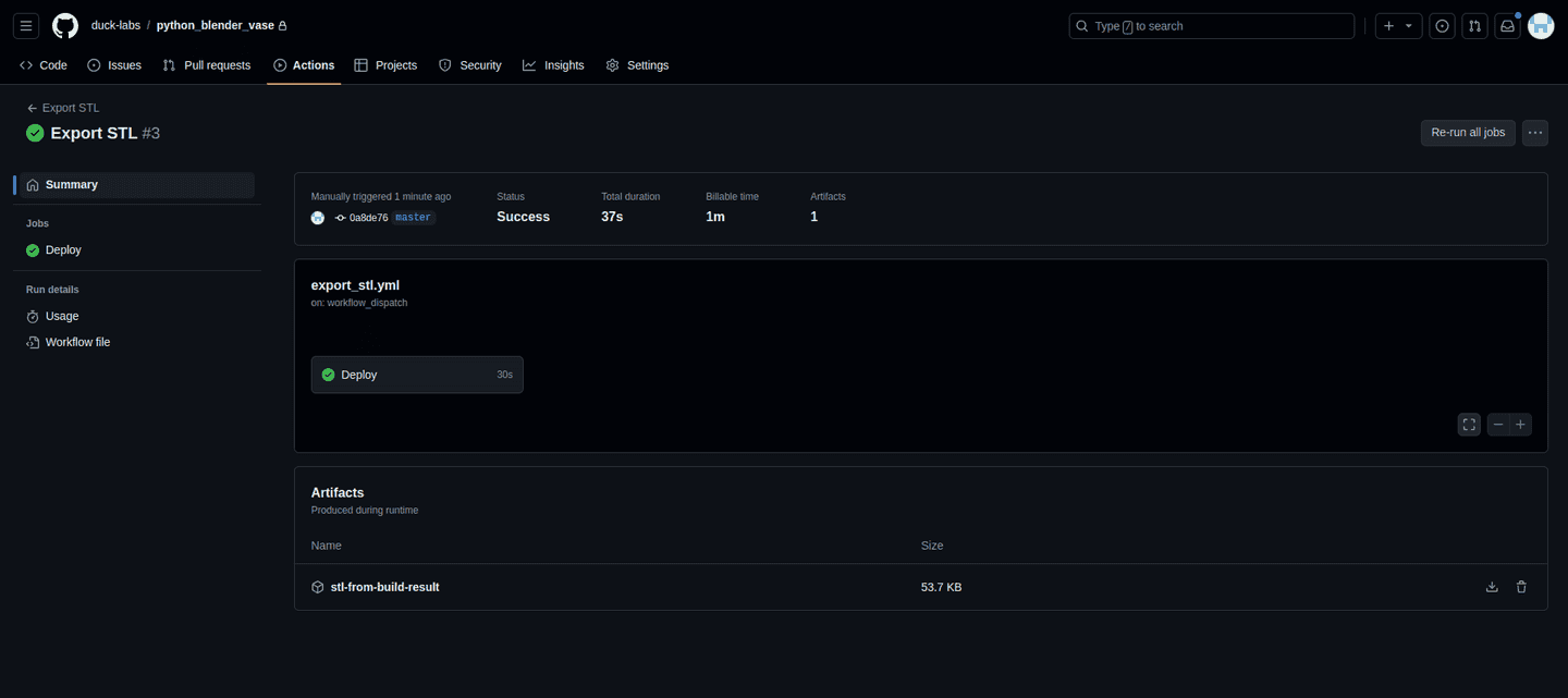 Using Github Actions to generate STL files from Python code | DuckLabs